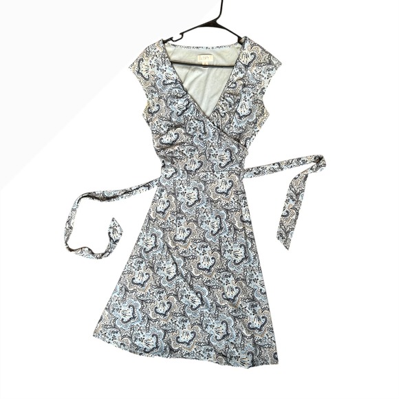 LOFT Dresses & Skirts - LOFT Women's Size 8 Paisley‎ Print Sleeveless Faux Wrap Dress Belted Blue